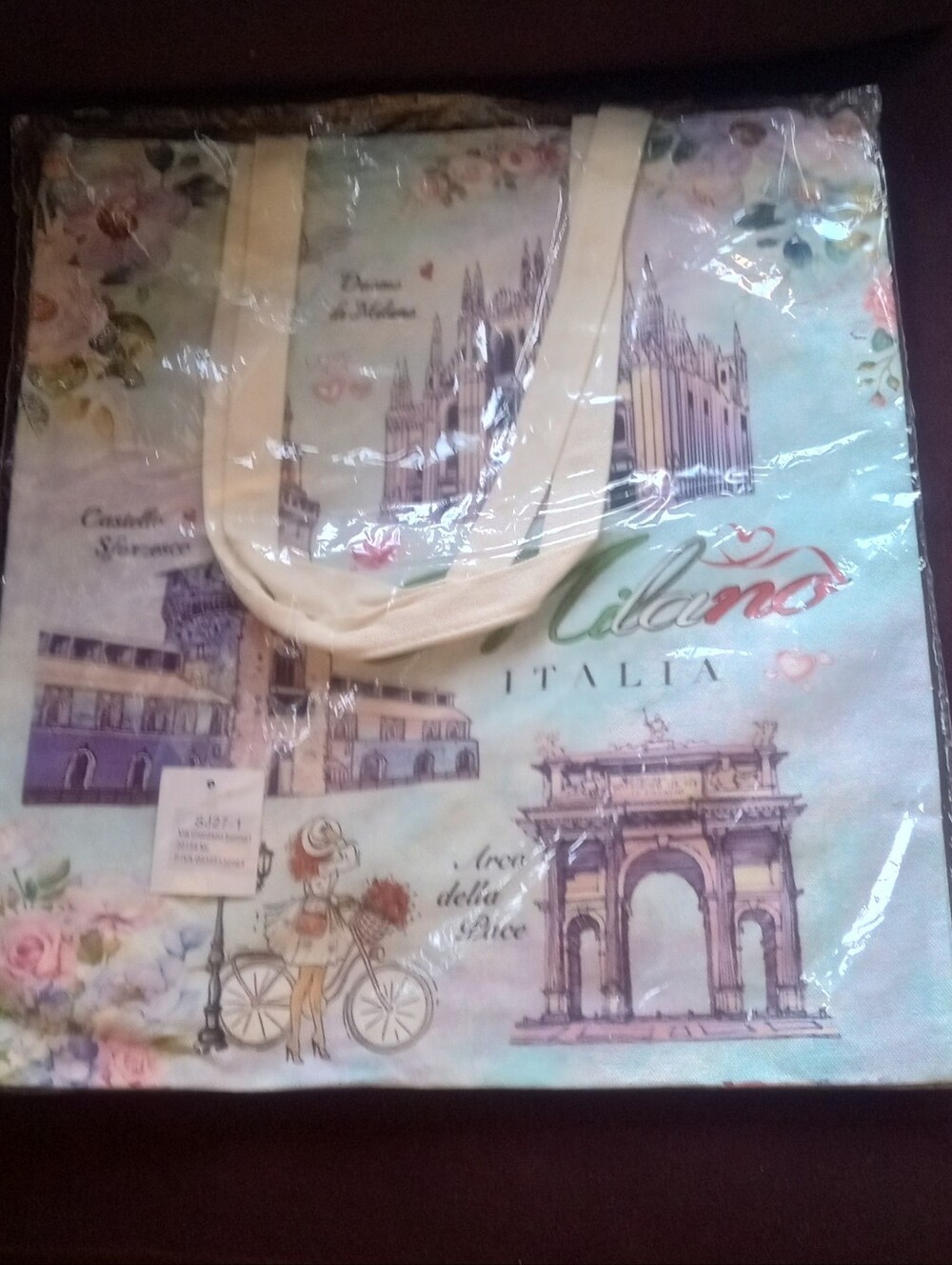 Italy Milan Foral Canvas Tote Bag Light Blue New In Bag